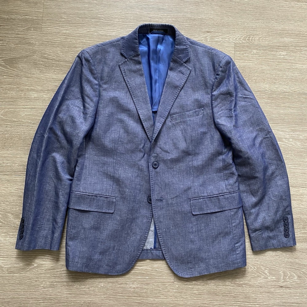 Calvin Klein Linen Blend Sport Men's 40S Blue Jacket Preppy Summer Lightweight